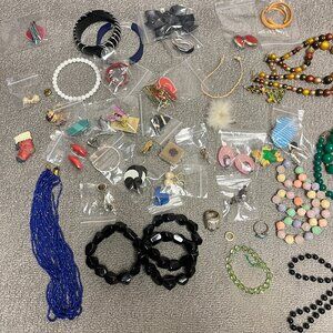 Random Lot Of Jewelry Bracelets Earrings Used And Not Complete 90s Retro Pins